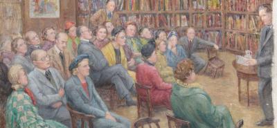 Painting of people at a lecture from the Bruce Castle Museum collection