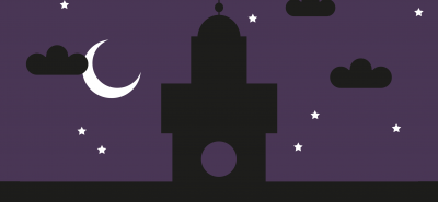 Image of Bruce Castle at night with a purple sky and dark clouds