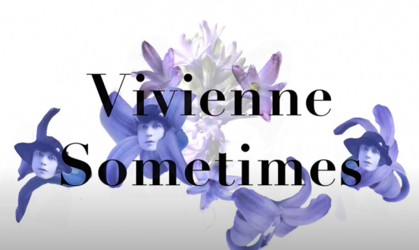 Logo for 'Vivienne Sometimes' with blue flowers and images of Vivienne Haigh-Wood
