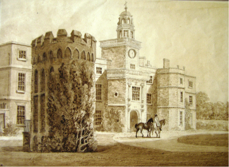 Sepia drawing of Bruce Castle and the Tudor Tower