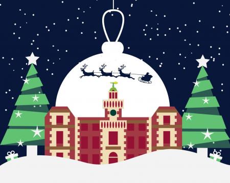 An illustration of Bruce Castle Museum at Christmas time.