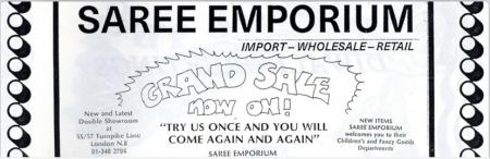 advert for saree emporium in Turnpike Lane