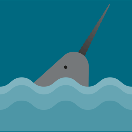 Narwhal peeking out of the sea on blue background