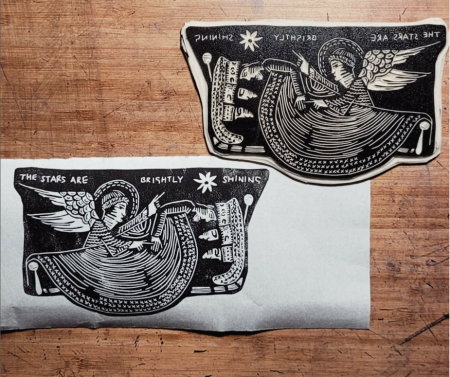 lino cut of christmas card