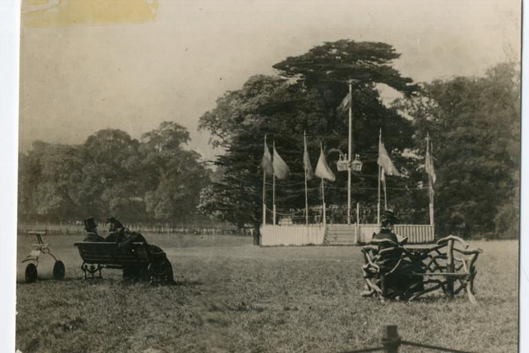 Historical image of the Bruce Castle park bandstand