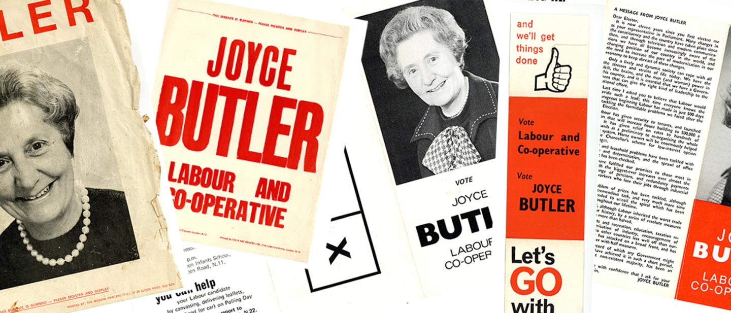 collage of joyce butler election campaign material
