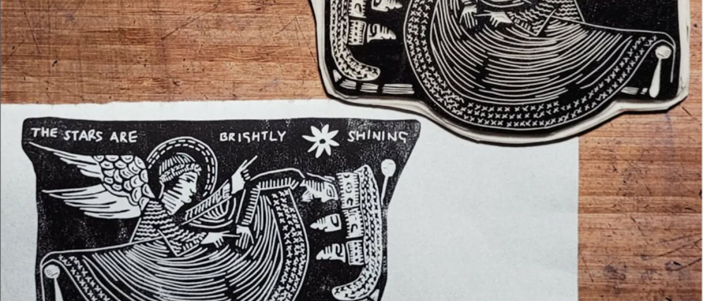 lino cut of christmas card