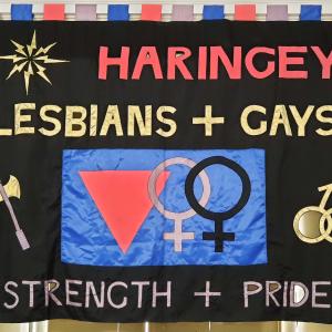 handmade banner for haringey lesbian and gay unit