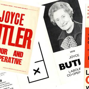 collage of joyce butler election campaign material