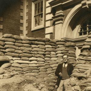 Bruce Castle in 1940 with sandbags outside the entrance