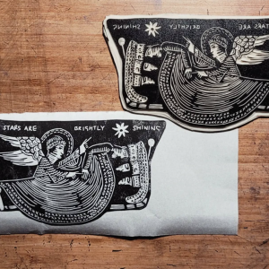 lino cut of christmas card