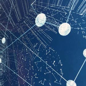 closeup of blue and white artwork